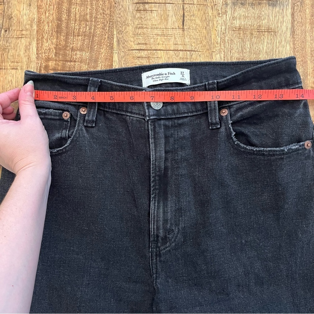 Abercrombie & Fitch Ankle Straight Jeans 27 4 Ultra High Rise Black Distressed - Picture 11 of 14